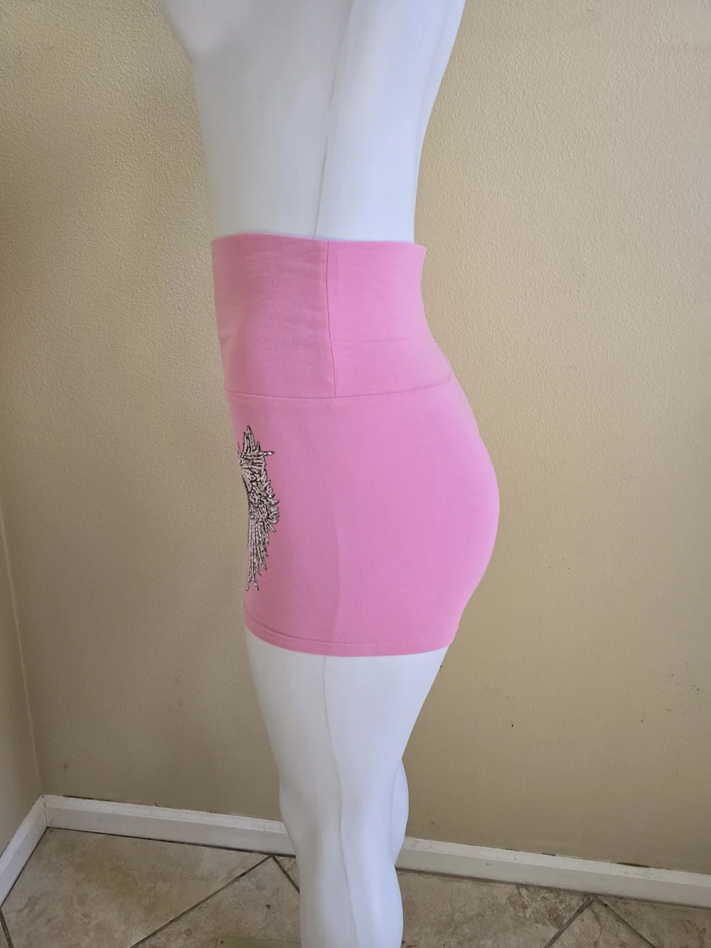 High-Waist Pink Winged Heart Bike Shorts